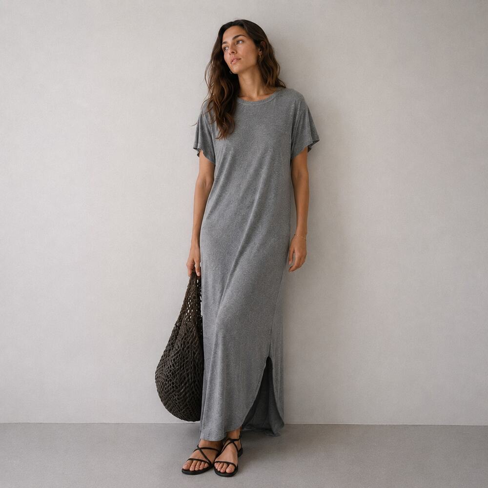 The Great. T-Shirt Dress Womens 3/L Heather Grey Short Sleeve Relaxed Midi/Maxi - Picture 1 of 12